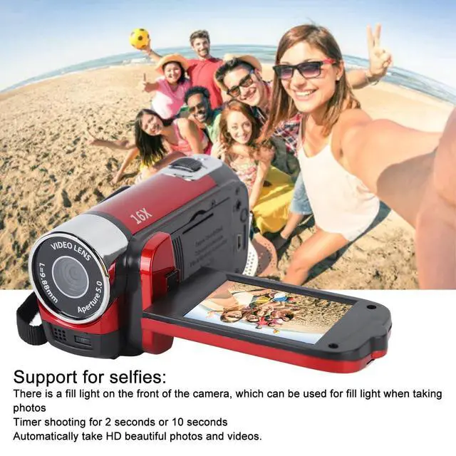 Alt view image 4 of 7 - Video Camera Camcorder, 1080P 16MP DV Camera Vlogging Recorder, 2.7in TFT 270 Degree Rotatable 16X Zoom Digital Camera for Teens Students Boys Girls Gift (Red)