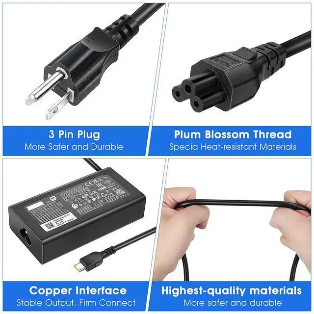 Alt view image 3 of 5 - 100W USB Type C Laptop Charger Fit for Lenovo ThinkBook Plus G3 13x 14G5 14G6 14s 14p 16G4+16p Lenovo ThinkPad neo 14 P14s L15 T16 Yoga 7 Pro7 9 9i Slim 6i 7i IdeaPad 5 Pro Slim 5-20V 5A AC Adapter