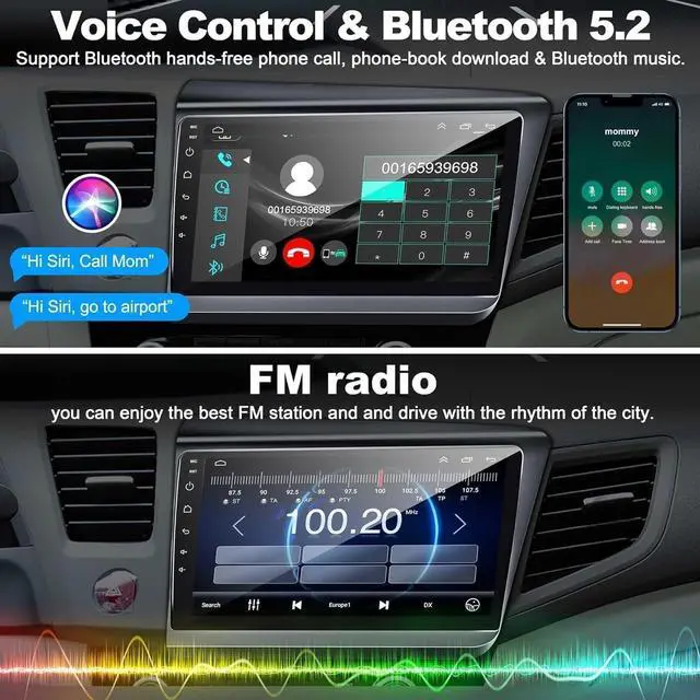 Alt view image 4 of 7 - Car Radio Stereo for Honda Civic 2012 2013 2014 2015, Build in Wireless/Wire Carplay & Android Auto Support Bluetooth, Back-up Camera,FM Radio,SWC,9 Inch QLED Touch Screen