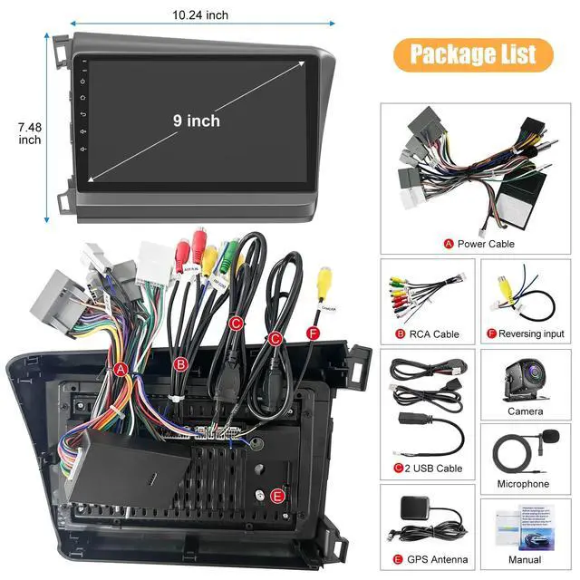 Alt view image 7 of 7 - Car Radio Stereo for Honda Civic 2012 2013 2014 2015, Build in Wireless/Wire Carplay & Android Auto Support Bluetooth, Back-up Camera,FM Radio,SWC,9 Inch QLED Touch Screen