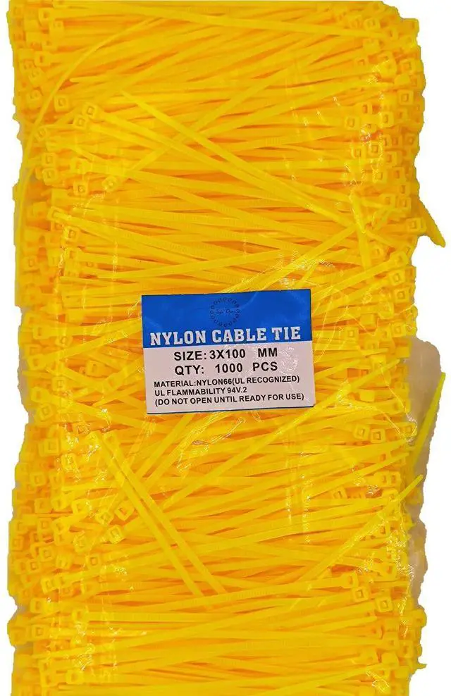Main image of 4 Inch Yellow Zip Ties (1000 Pieces), 18lb Strength, Nylon Cable Wire Ties