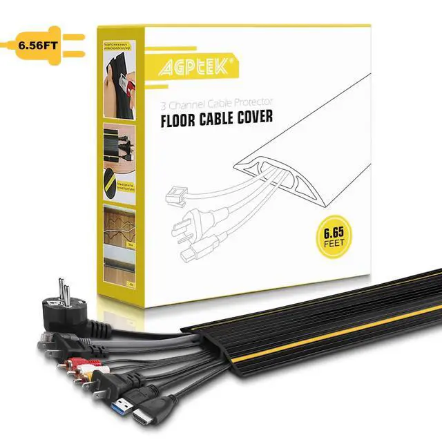 Alt view image 2 of 7 - 6.5ft Floor Cable Cover, Heavy Duty 3 Channel Cord Protector | PVC Floor Cord Cover, 0.93Mid Channel, Freestanding, Cord Management, Office, Home, Warehouse, Workshop, Outdoor Event