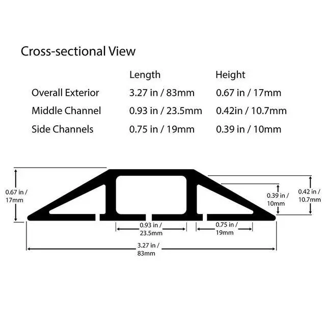 Alt view image 3 of 7 - 6.5ft Floor Cable Cover, Heavy Duty 3 Channel Cord Protector | PVC Floor Cord Cover, 0.93Mid Channel, Freestanding, Cord Management, Office, Home, Warehouse, Workshop, Outdoor Event