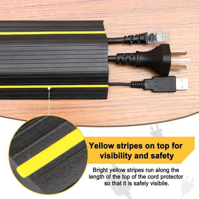Alt view image 4 of 7 - 6.5ft Floor Cable Cover, Heavy Duty 3 Channel Cord Protector | PVC Floor Cord Cover, 0.93Mid Channel, Freestanding, Cord Management, Office, Home, Warehouse, Workshop, Outdoor Event