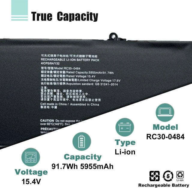 Alt view image 3 of 7 - RC30-0484 Laptop Battery for Razer Blade 18 2023 RZ09-0484X for Razer Blade 18 2024 RZ09-0509 Series RZ090480 RZ090484 15.4V 91.7Wh 5955mAh