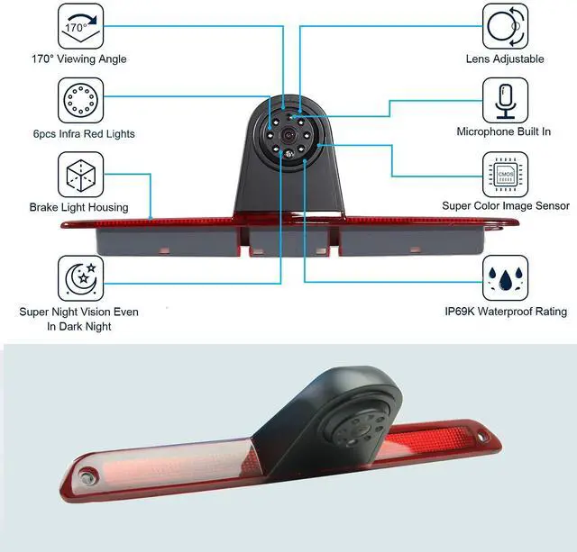 Alt view image 2 of 7 - Sprinter Brake Light Backup Camera System Compatible for Transporter Sprinter W906 2007-2018/Crafter Truck Vans 2007-2016 (with 7 inch Monitor)