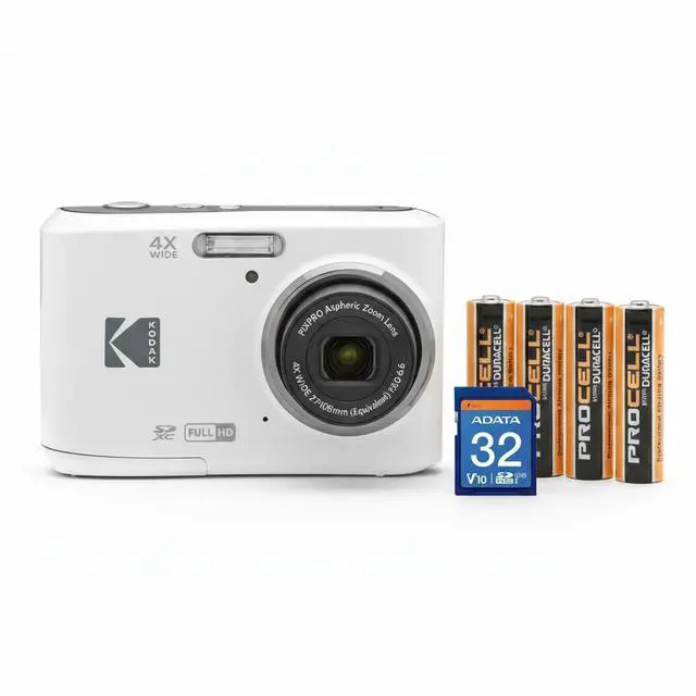 Main image of PIXPRO FZ45 Friendly Zoom Digital Camera (White) Bundle | 32GB SD Card, AA Batteries, (3 items)