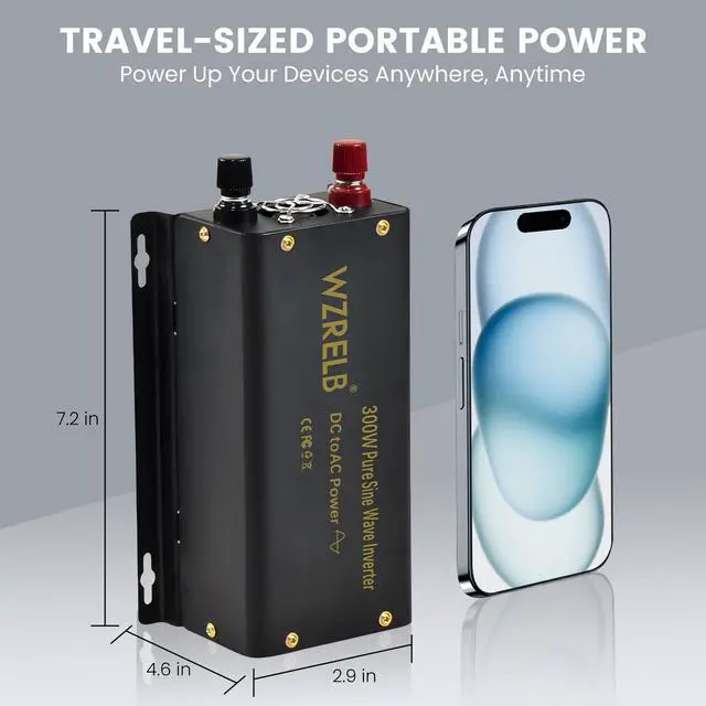Alt view image 6 of 7 - 300W Pure Sine Wave Inverter 600W Peak DC 24V to 110V AC Power Converter Off Grid LED Display with Remote Controller