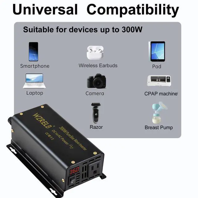 Alt view image 5 of 7 - 300W Pure Sine Wave Inverter 600W Peak DC 24V to 110V AC Power Converter Off Grid LED Display with Remote Controller