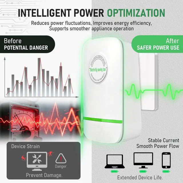Alt view image 3 of 7 - 2pc Electricity Saving Box Energy Saving Device Smart Save Plug Power Saver Voltage Optimization Surge Protection Thermoregulation Outlet Home Office Compact Plug and Play Energy Efficiency