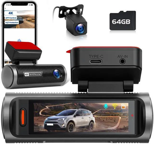 Main image of 4K Dual Channel Dash Cam 360° Front and Rear, 64G