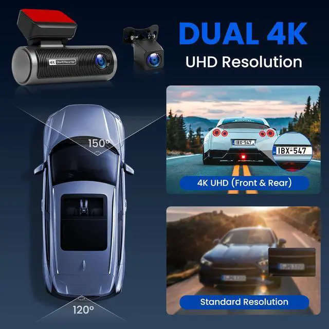 Alt view image 2 of 7 - 4K Dual Channel Dash Cam 360° Front and Rear, 64G
