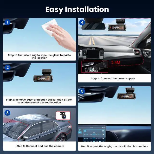 Alt view image 6 of 7 - 4K Dual Channel Dash Cam 360° Front and Rear, 64G