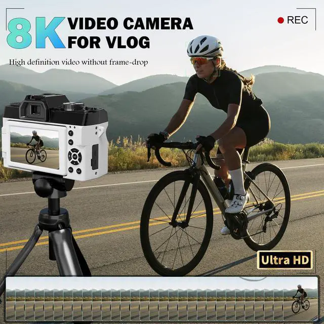 Alt view image 3 of 7 - True 8K Digital Cameras for Photography 64MP - WiFi, Wide-Angle & Macro Lens, 16X Zoom Autofocus, 3" 180° Flip Screen, 64GB Card, Vlogging Camera for YouTube Travel(Pearl White)