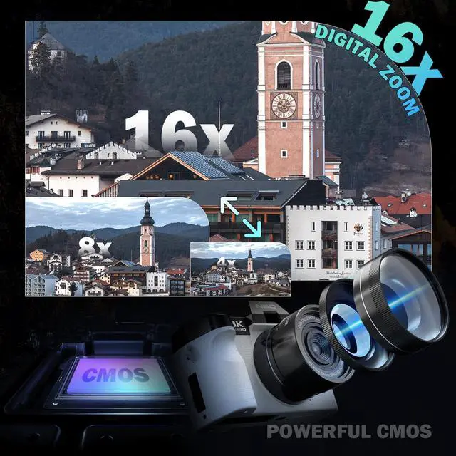 Alt view image 5 of 7 - True 8K Digital Cameras for Photography 64MP - WiFi, Wide-Angle & Macro Lens, 16X Zoom Autofocus, 3" 180° Flip Screen, 64GB Card, Vlogging Camera for YouTube Travel(Pearl White)