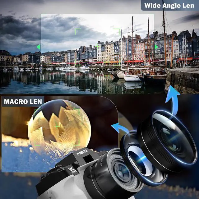 Alt view image 6 of 7 - True 8K Digital Cameras for Photography 64MP - WiFi, Wide-Angle & Macro Lens, 16X Zoom Autofocus, 3" 180° Flip Screen, 64GB Card, Vlogging Camera for YouTube Travel(Pearl White)