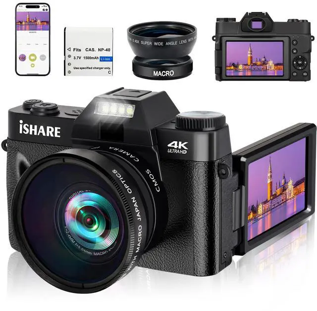 Main image of 4K Digital Camera for YouTube Compact Video Camera with Microphone Anti-Shake Night Vision 16X Zoom Travel Family Vlogging Daily Recording Beginners Kids