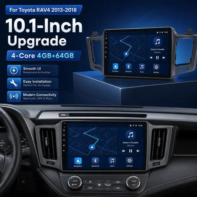 Alt view image 7 of 7 - Car Radio for Toyota RAV4 2013-2018: 4GB+64GB 10.1" 1280x800 Touchscreen Upgrade with Wireless Carplay Android Auto 1080 Backup Camera Bluetooth 5GWiFi GPS FM SWC