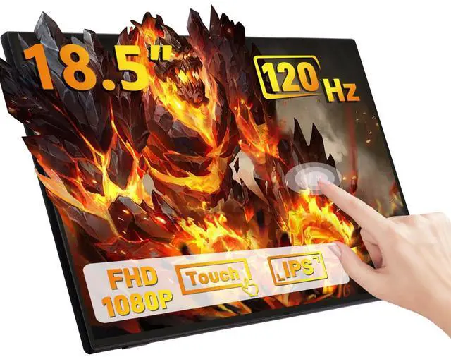 Main image of 18.5 inch Portable Monitor 1920x1080 IPS Touchscreen 120HZ 1080P Touch Display with HDMI USB-C, Built-in Speakers, Kickstand VESA for Xbox PS4/5 Laptop Mac PC