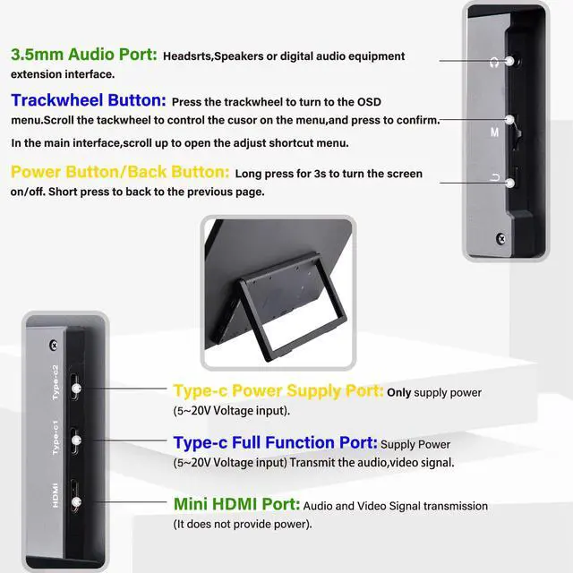 Alt view image 3 of 7 - 18.5 inch Portable Monitor 1920x1080 IPS Touchscreen 120HZ 1080P Touch Display with HDMI USB-C, Built-in Speakers, Kickstand VESA for Xbox PS4/5 Laptop Mac PC