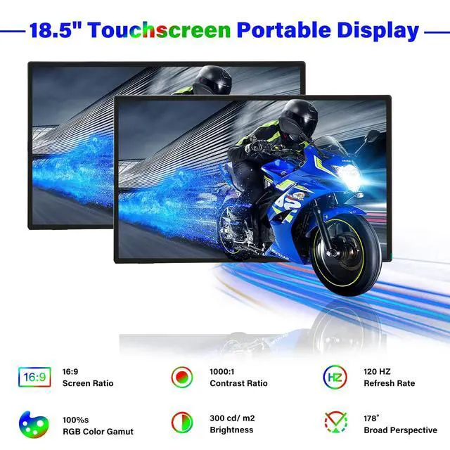 Alt view image 2 of 7 - 18.5 inch Portable Monitor 1920x1080 IPS Touchscreen 120HZ 1080P Touch Display with HDMI USB-C, Built-in Speakers, Kickstand VESA for Xbox PS4/5 Laptop Mac PC