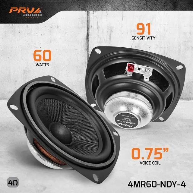 Alt view image 2 of 6 - 4" Full-Range Neodymium Speaker 4MR60-NDY-4 PRO Audio Midrange - 60 Watts, 4 Ohm - Compact and Powerful Driver for Car Audio - Low Profile, High Fidelity Sound (Single)