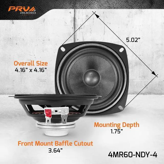 Alt view image 3 of 6 - 4" Full-Range Neodymium Speaker 4MR60-NDY-4 PRO Audio Midrange - 60 Watts, 4 Ohm - Compact and Powerful Driver for Car Audio - Low Profile, High Fidelity Sound (Single)
