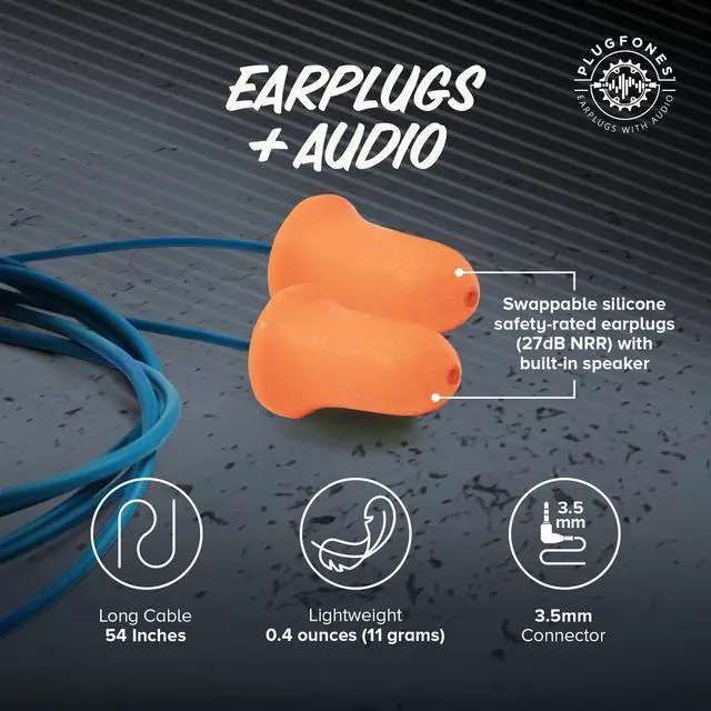 Alt view image 3 of 7 - Basic Earplug Headphones Earplug-Earbud Hybrid 27 dB Noise Reduction Rating OSHA Compliant Hearing Protection Earphones Noise Reducing Work Headphones Orange Foam Bell Earplugs