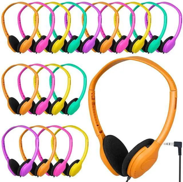 Main image of Class Set Headphones for Kids Students School Classroom 20 Pack | Bulk Headphones for Kids Adjustable with 3.5 mm Jack for Library Children Mixed Colors