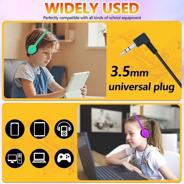 Alt view image 4 of 7 - Class Set Headphones for Kids Students School Classroom 20 Pack | Bulk Headphones for Kids Adjustable with 3.5 mm Jack for Library Children Mixed Colors