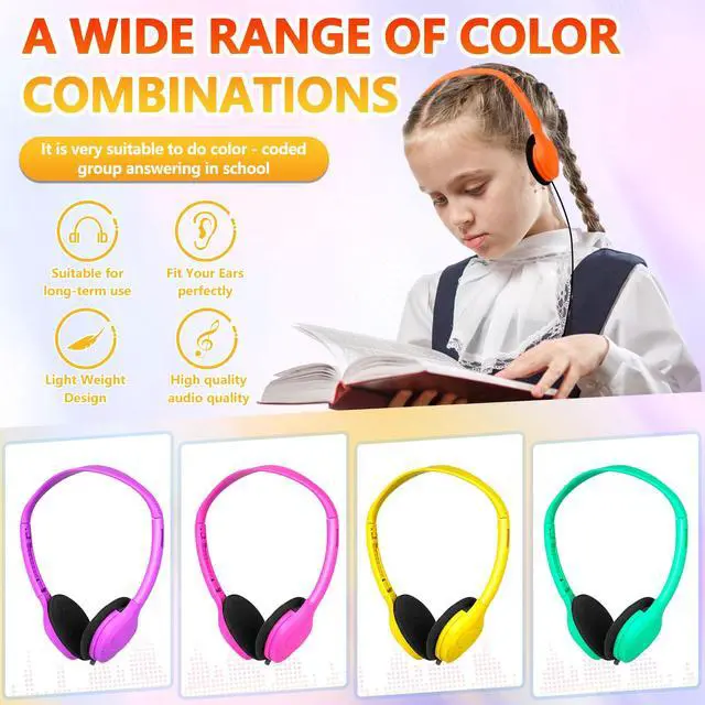 Alt view image 5 of 7 - Class Set Headphones for Kids Students School Classroom 20 Pack | Bulk Headphones for Kids Adjustable with 3.5 mm Jack for Library Children Mixed Colors