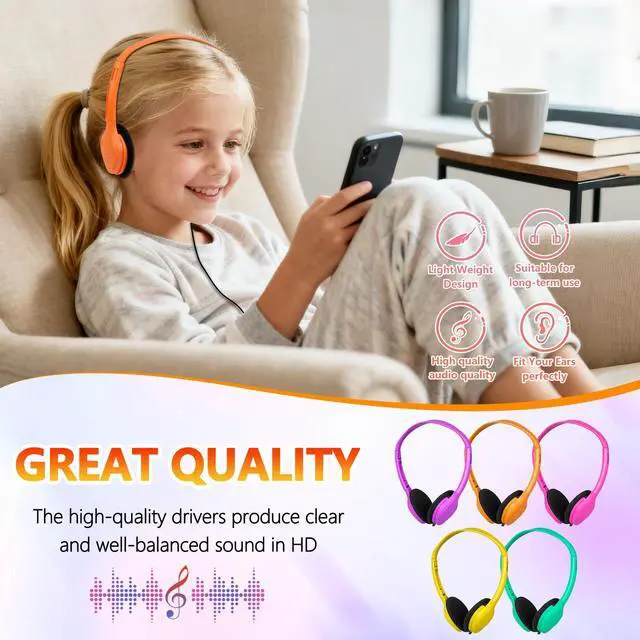 Alt view image 6 of 7 - Class Set Headphones for Kids Students School Classroom 20 Pack | Bulk Headphones for Kids Adjustable with 3.5 mm Jack for Library Children Mixed Colors
