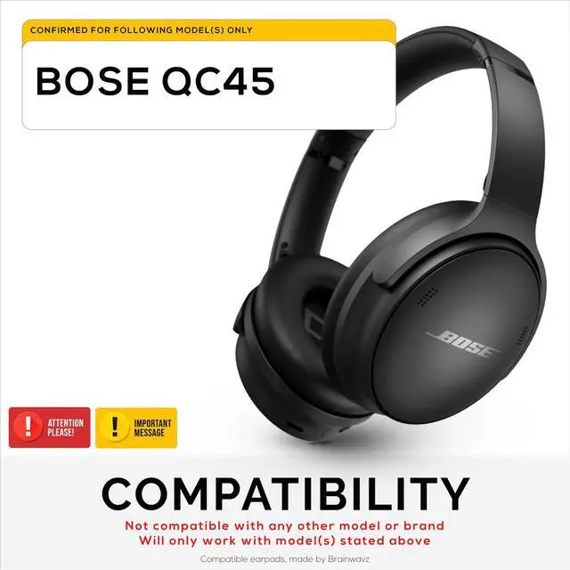 Alt view image 2 of 7 - Replacement Earpads for Bose QC45 (QuietComfort 45) Headphones, Upgraded Quality with Thicker Memory Foam & Longer Lasting Leather By (Black)