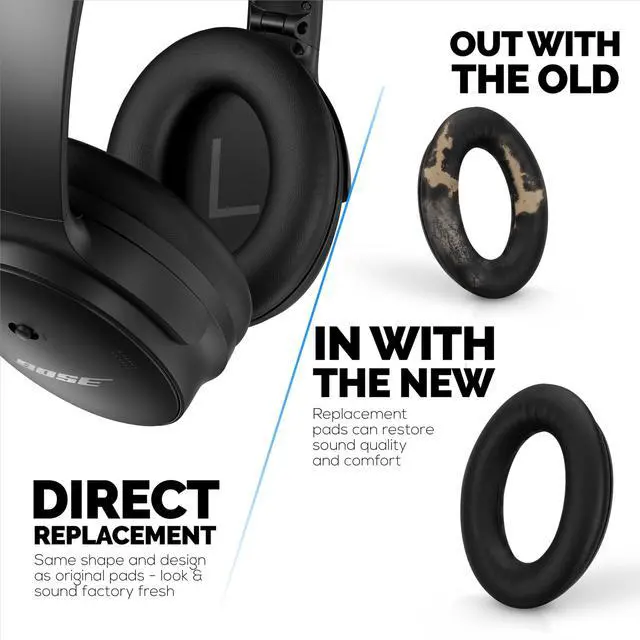 Alt view image 3 of 7 - Replacement Earpads for Bose QC45 (QuietComfort 45) Headphones, Upgraded Quality with Thicker Memory Foam & Longer Lasting Leather By (Black)