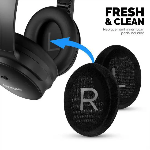 Alt view image 4 of 7 - Replacement Earpads for Bose QC45 (QuietComfort 45) Headphones, Upgraded Quality with Thicker Memory Foam & Longer Lasting Leather By (Black)