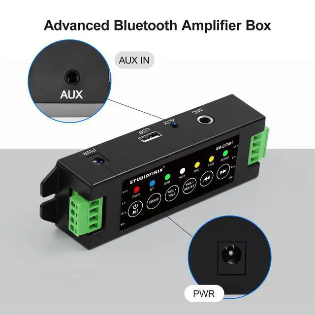 Alt view image 6 of 7 - STUODIOFINIX 4-Channel Mini Bluetooth Amplifier 120w for Passive Speakers with TWS,AUX,MIC,USB,Replacement Part,Suitable for Wall/Ceiling/Marine/Bookshelf Speakers