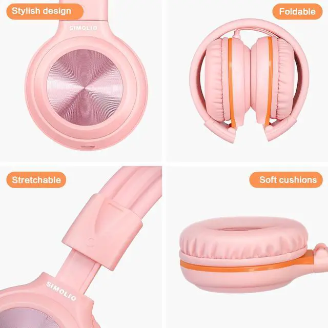 Alt view image 7 of 7 - Kids Wired Headphones for School, USB C to 3.5mm Dongle Stereo Sound Foldable Headphones w/Mic, Share Port & Safe Volume, Passive Noise Cancelling w/Pouch for iPhone iPad PC Travel (Pink)