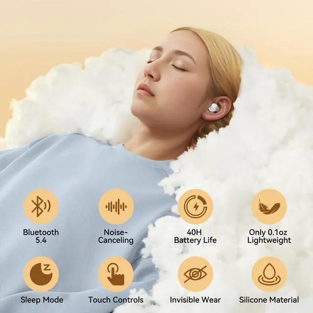 Alt view image 6 of 6 - Sleep Earbuds, Sleep Headphones for Side Sleepers, Mini Bluetooth 5.4 Wireless Earbuds, Ultra-Soft Silicone Invisible Earphones for Sleeping, Noise Cancelling Earbuds with Long Battery Life (White)