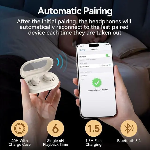 Alt view image 5 of 6 - Sleep Earbuds, Sleep Headphones for Side Sleepers, Mini Bluetooth 5.4 Wireless Earbuds, Ultra-Soft Silicone Invisible Earphones for Sleeping, Noise Cancelling Earbuds with Long Battery Life (White)