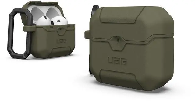 Main image of UAG Designed for AirPods 4th Gen Case Scout, Rugged Military Grade Drop Proof Protective Cover with Detachable Carabiner Clip & Secure Lip Closure, Olive Drab