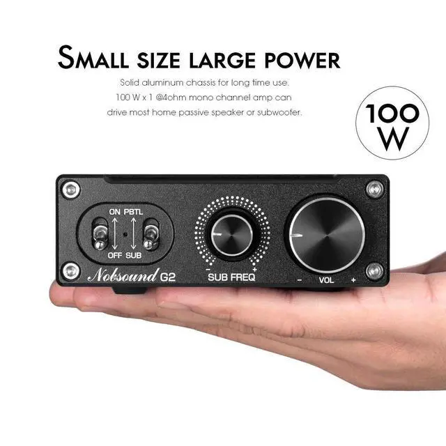 Alt view image 5 of 7 - Nobsound G2 Subwoofer Power Amplifier Mini Mono SUB Amp 100W PBTL BTL Bridge Home Theater
