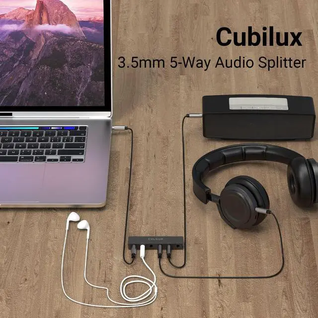 Alt view image 2 of 6 - Professional 5-Way 3.5mm AUX Splitter, Aluminum Case 5-Channel 1/8 Stereo Headphone Splitter, Multi-Port TRS Audio Share/Split Box/HUB for Speaker Earphones Laptop PC Smartphone Tablet