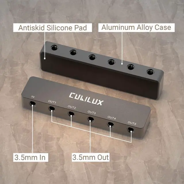 Alt view image 5 of 6 - Professional 5-Way 3.5mm AUX Splitter, Aluminum Case 5-Channel 1/8 Stereo Headphone Splitter, Multi-Port TRS Audio Share/Split Box/HUB for Speaker Earphones Laptop PC Smartphone Tablet
