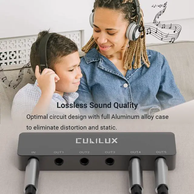 Alt view image 4 of 6 - Professional 5-Way 3.5mm AUX Splitter, Aluminum Case 5-Channel 1/8 Stereo Headphone Splitter, Multi-Port TRS Audio Share/Split Box/HUB for Speaker Earphones Laptop PC Smartphone Tablet