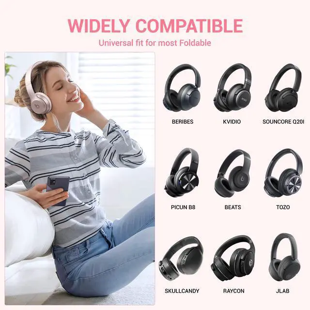 Alt view image 2 of 6 - Headphone Case for Beats/JLab Go JBuds Lux ANC/JBL/BERIBES/KVIDIO, Pink | for Souncore Q20i/ TOZO HT3/ Picun Foldable Over-Ear Headphones,with Handle Strap Travel Carrying Headset Case