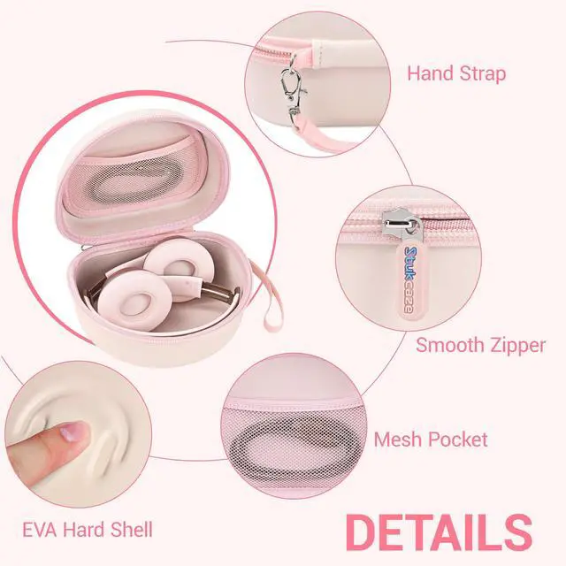 Alt view image 4 of 6 - Headphone Case for Beats/JLab Go JBuds Lux ANC/JBL/BERIBES/KVIDIO, Pink | for Souncore Q20i/ TOZO HT3/ Picun Foldable Over-Ear Headphones,with Handle Strap Travel Carrying Headset Case