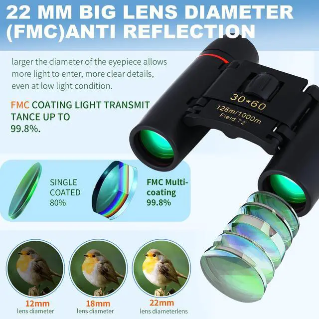 Alt view image 3 of 7 - Compact 30x60 Binoculars for Adults and Kids,Foldable Lightweight Easy Focus Small Binoculars for Bird Watching Travel Sightseeing Hunting Concert Theater Opera