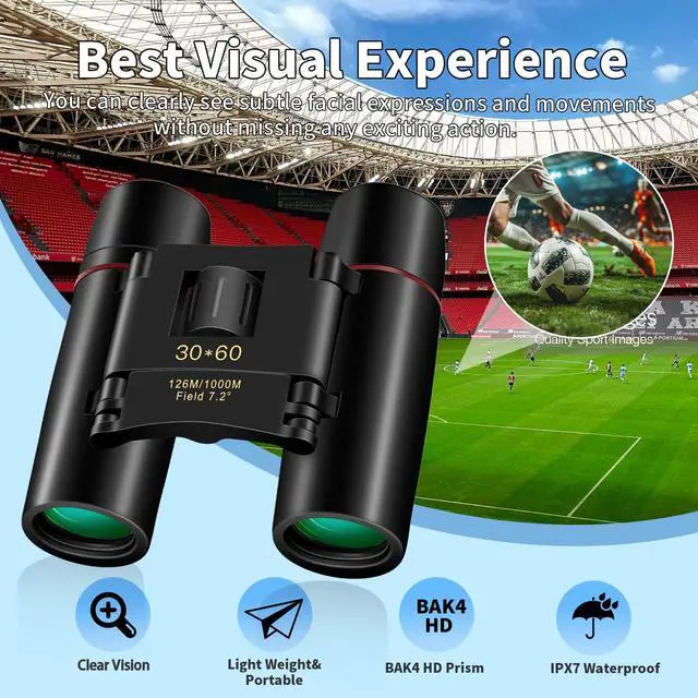 Alt view image 5 of 7 - Compact 30x60 Binoculars for Adults and Kids,Foldable Lightweight Easy Focus Small Binoculars for Bird Watching Travel Sightseeing Hunting Concert Theater Opera