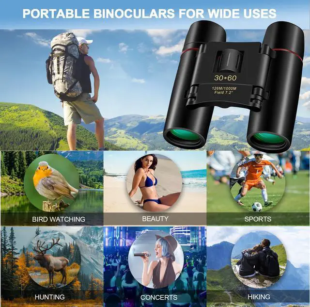 Alt view image 7 of 7 - Compact 30x60 Binoculars for Adults and Kids,Foldable Lightweight Easy Focus Small Binoculars for Bird Watching Travel Sightseeing Hunting Concert Theater Opera