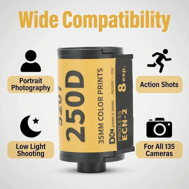 Alt view image 4 of 7 - 35mm Color Print Film Professional Wide Exposure Range ECN 2 Process Colour Print Camera Film for 135 Camera, 8 Sheet, 200-250, 1.9 x 1.1 in